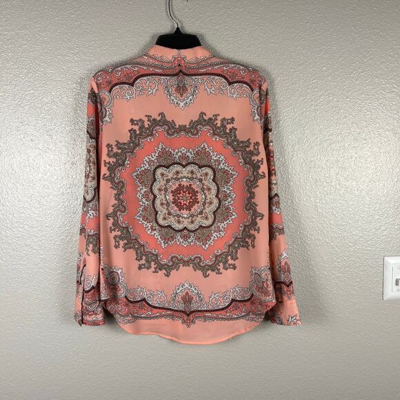 Apt 9 Women's Size Medium Pink Paisley Long Sleeve Boho Button Down w Collar - Picture 5 of 7